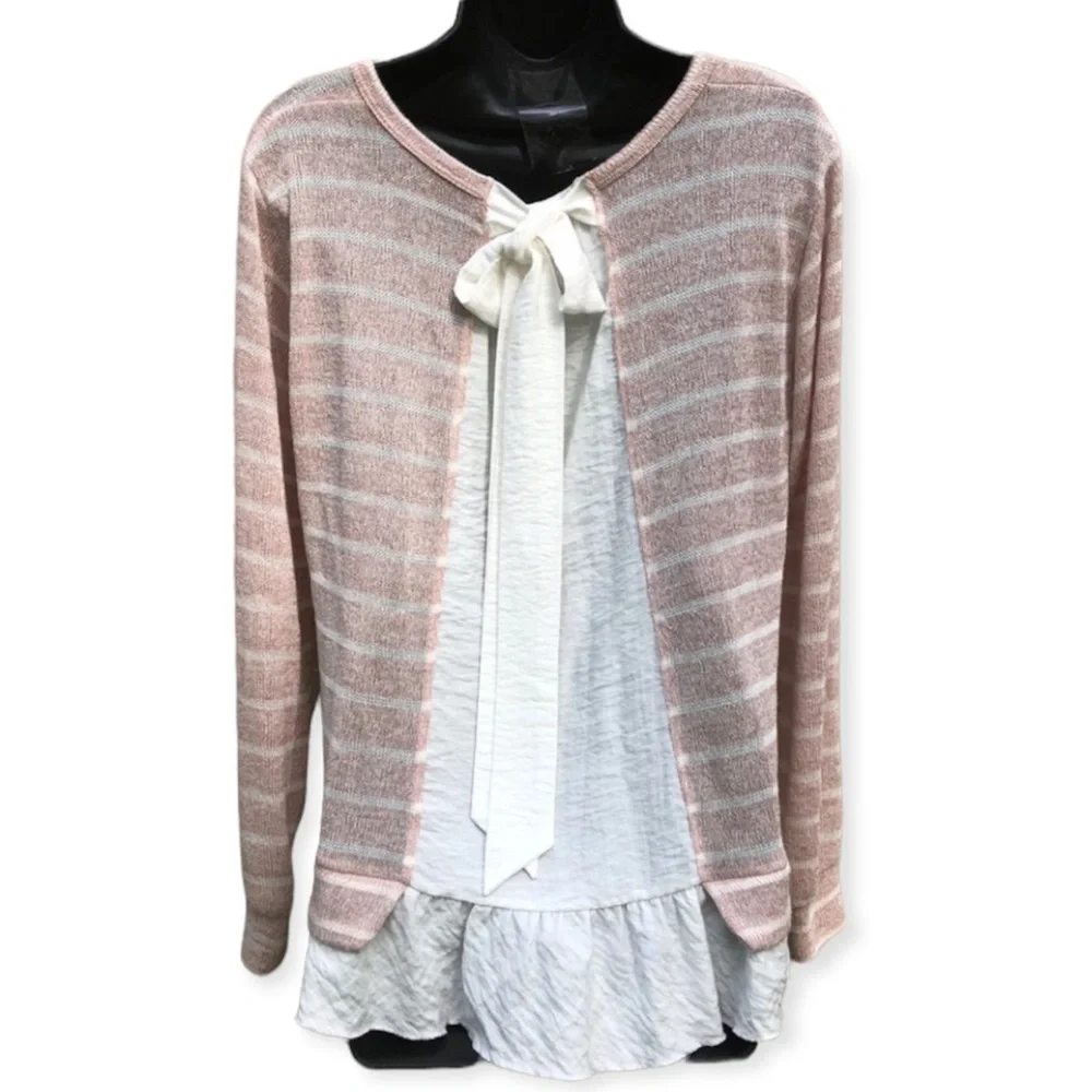 Anthropologie Beige Sweater with White Lace Detail - Picture 2 of 9